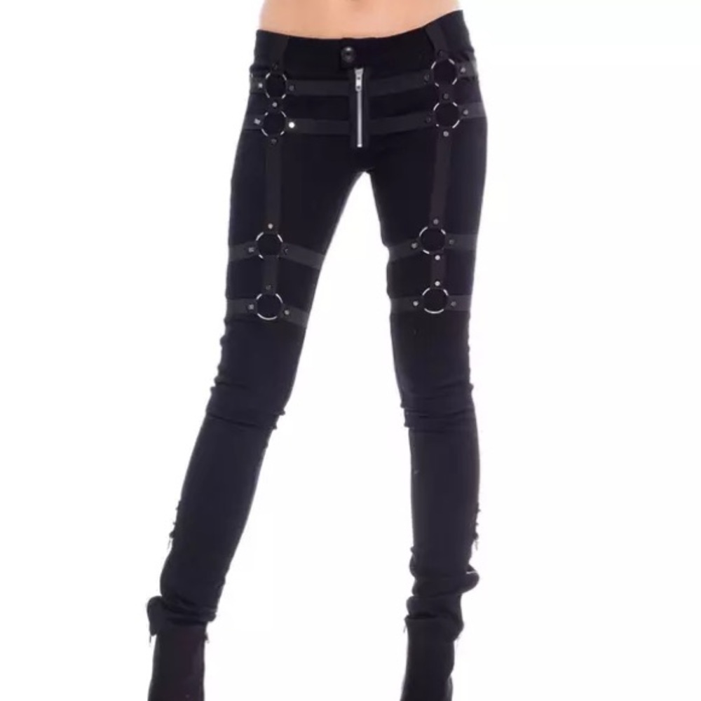 Vixxsin Goth Punk Bondage O-Ring Zipper Pants 28 Tripp